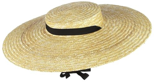 Hotainoys Chapeau de canotier en Paille à Large Bord pour Femme, Protection UV, Chapeau Respirant avec mentonnière réglable, été, Plage, tissé pour Femme à Large Bord