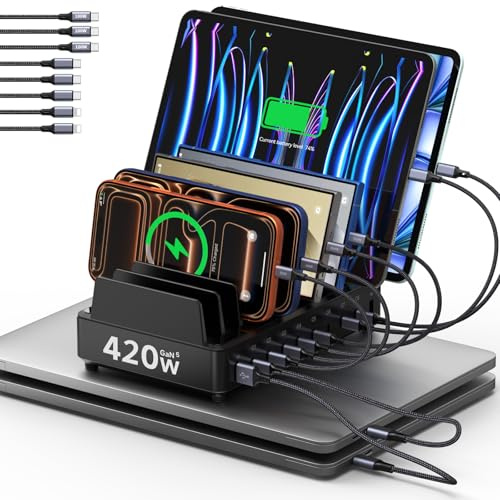 420W Charging Station,10-Port USB Charging Station for Multiple Devices, Charging Dock with Fast Charging Compatible with iPhone, Galaxy