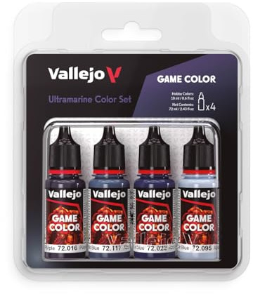 Vallejo Game Color Set de Pintura Acrílica Azul Ultramar (Ultramarine Color Set). Kit de 4 Colores de Acabado Mate en Botellas de 18 ml con Cuentagotas para Figuras de Fantasía y Wargames