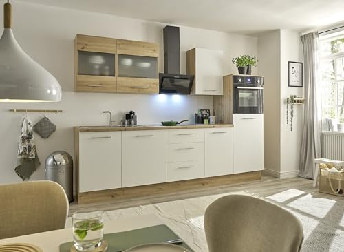 möbelando Küchenzeile Capri 280 cm – Moderne Küchenzeile in Artisan Eiche & Weiß matt mit Softclose, viel Stauraum & Arbeitsplatte – FSC-Zertifiziert, pflegeleicht & zerlegt geliefert
