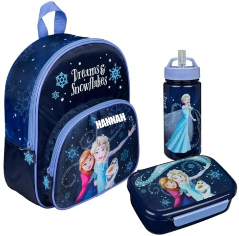 Undercover Kindergartenrucksack Disney Frozen Mädchen, Personalisiert mit Name, Mädchenrucksack Set Kita mit Trinkflasche Brotdose