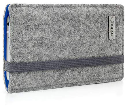 Stilbag maßgeschneiderte Handyhülle FINN - Anfertigung für Smartphones mit Case möglich | Smartphone-Tasche aus Filz | Handy Schutzhülle | Handytasche Made in Germany (Hellgrau - blau)