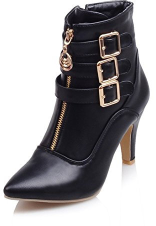 Minetom Donna Autunno Inverno Scarpe col Tacco Stivali Romani Stivaletti Cintura Cerniera Stivaletti Corti Nero EU 45