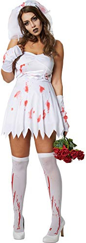 dressforfun 900437 - Damenkostüm sexy Gruselbraut, Kurzes Trägerkleid mit Fransen am Rockende (XL | Nr. 302248)