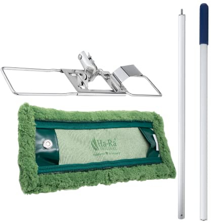 Ha-Ra Bodenexpress Set 42 cm Stainless Steel & Wet Fibre Green I Robust Floor Mop for Cleaning Floors and Walls I Manoeuvrable & Lightweight Mop with Non-Slip Handle & Separable Handle