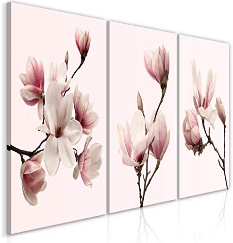 decomonkey Bilder Blumen 180x90 cm 3 Teilig Wandbild Groß Leinwandbild XXL Deko Wohnzimmer Schlafzimmer Büro Wanddeko Leinwand Pictures For Wall Poster Wall Painting Magnolie