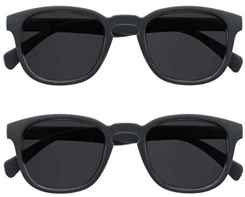 OPULIZE POP Lesesonnenbrille für Damen und Herren - 2er Pack - Lustige Runde Brille Matt - Getönte Gläser mit UV400 - Komfortable Federscharniere - Grau +2.50