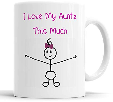 Faithful Prints I Love My Auntie This Much (Girls) Ceramic Mug – Funny Gift from Neice for Aunt, Birthday or Christmas Present, Cute Family Keepsake for Aunty