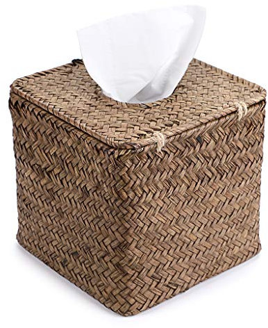 BSTKEY - Porta salviette decorativo in alga naturale, a forma di cubo, per fazzoletti di carta, color caffè