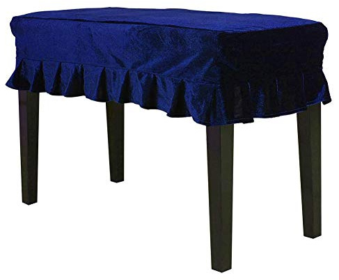 Dilwe Pianohocker-Bezug für Klavierhocker, staubdicht, aus goldfarbenem Samt, mit Spitzenverzierung, faltiger Bordüre (blau), Stühle, Hocker und Stühle, Bezug