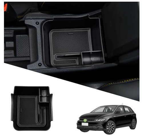 Ruiya Kompatibel mit VW Polo Mk6 Aw1 GTI 2018-2024 Mittelkonsole Aufbewahrungsbox, Polo Armlehne Organizer Tray Mittelarmlehne Handschuhfach Mittelkonsole Organizer Ablagefach Polo Zubehör