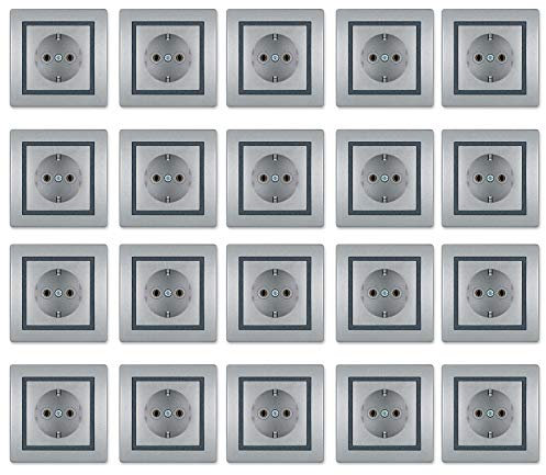 Schutzkontakt Steckdose 16A/250V~ inkl.Rahmen (komplett) Silber/Graphit/Silber 20set