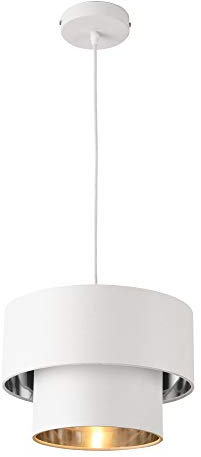 lux.pro Hängeleuchte Lopar E27 Deckenleuchte Hängelampe 30 cm Metall Stoff Weiß-Silber