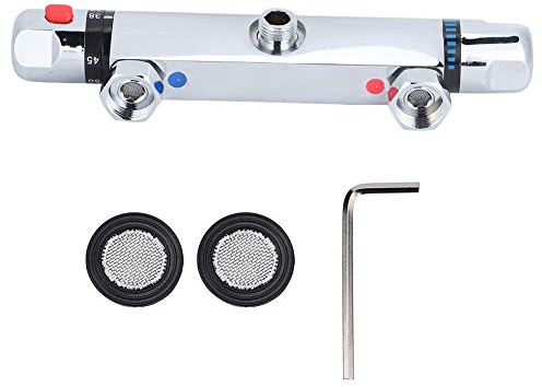 Thermostatic Mixing Valve Wall Mount, Modern Chrome Thermostatic Shower Mixer Bar Replacement Valve Outlet Bathroom Accessory for Home Hotel