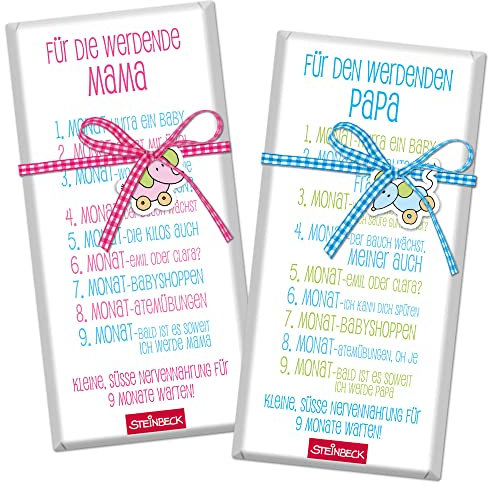 STEINBECK Schwangerschaft Geburt Geschenk Schokolade 2x100g Tafel für Mamas und Papas