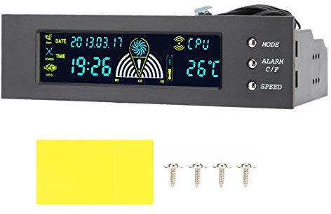 ASHATA Computer 3Fan Speed Controller CPU/HDD/SYS Temperature Control LCD Front Panel 5.25in STW5023,Support Perpetual Calendar Time Display