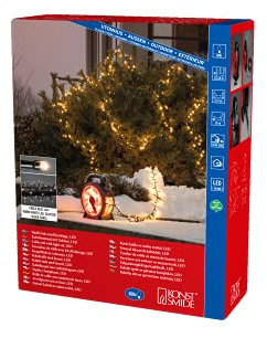 Konstsmide Micro LED Compactlights Lichterkette mit Kabelaufroller, schwarz-rot, 600 warm weiße Dioden, 30V Außentrafo, 6W, schwarzes Kabel - 3846-100