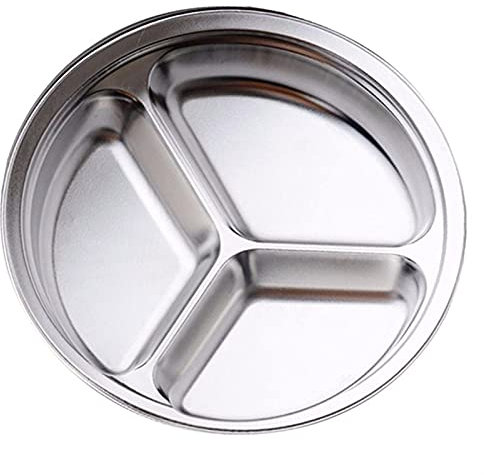 FOOSKOO Cat Dog Food Bowls Stainless Steel Pet Feeding Bowl 3 Sections Divided Dish Multi-purpose Pet Feeding Bowl (Plate Size : 25CM)