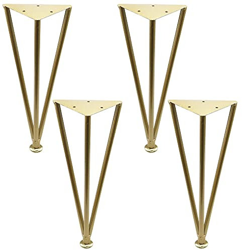 Geesatis 4 Pcs Gold Hairpin Table Legs Adjustable Metal Furniture Legs 3 Rod Feet for Coffee Table Desk, with Mounting Screws, Height 12 inch / 300 mm