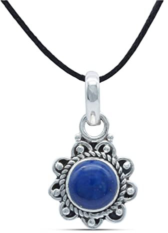 mantraroma Kettenanhänger 925 Silber Lapis Lazuli blauer Stein Edelstein Kettenanhänger Damen Sterling Silber Halskette Anhänger Geschenk (MAH-160-06)