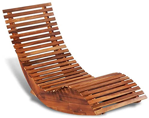 Hommdiy Akazienholz Gartenliege Sonnenliege Holzliege Schaukelstuhl Relaxliege (149 x 60 x 86 cm, Brown, 1 Stück)