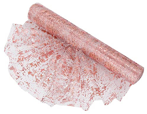 Time to Sparkle Table Runner with Gold Foil 29cm x 5.5M Sparkling Tulle Roll Gift Floral Wrapping Paper Rolls Glitter Table Decoration for Holidays Wedding Parties and Everyday Decoration (Rose Gold)