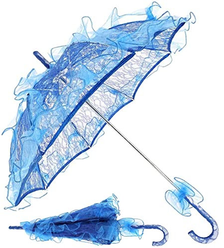 Carnavalife Paraguas Mujer de Encaje para Boda y Cosplay, Regalos Romanticos para Mujer, Accesorios para Disfraces 80s, 55cm y 75cm (55cm, Azul)