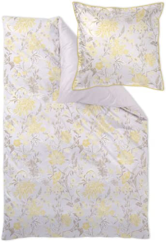 Curt Bauer Mako-Brokat-Damast-Bettwäsche-Garnitur Dessin 9031 Johanne Farbe summerside-0243 Größe 155x220 + 40x80 cm Bumen Flowers eleganter Stehsaum
