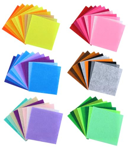 Polyester-Filz-Bastelsets – Stoffmuster in verschiedenen Farben, Pastellbögen, kleine Quadrate 10 cm, Patchwork-Material zum Nähen, Basteln, Kinder, 60 Stück