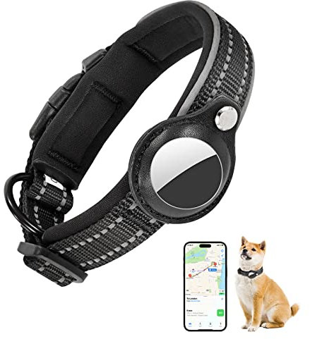 Hundehalsband für Airtag Reflektierendes Hundehalsband Kompatibel mit Airtag Halterun Gepolstertes Hunde Halsbänder 30-37 cm Verstellbare für Kätzchen Welpen