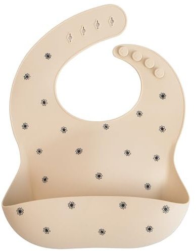 mushie Silikon-Baby-Lätzchen, verstellbare Passform, wasserdicht, Gänseblümchen, Schwarz