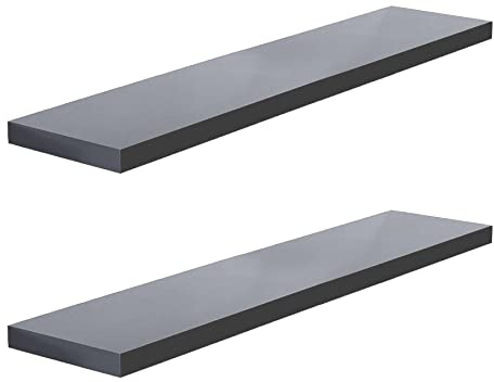 2pc High Gloss 60cm Shelves Wall Mounted High Gloss Book Storage Display Home Office Decoration [Grey]