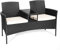 COSTWAY Polyrattan Gartenbank, 2-Sitzer Gartenmöbel Set mit Tisch & Kissen, 138 x 61 x 85 cm, Rattan Sitzbank wetterfest, Balkonmöbel für Garten, Balkon (Weiß)
