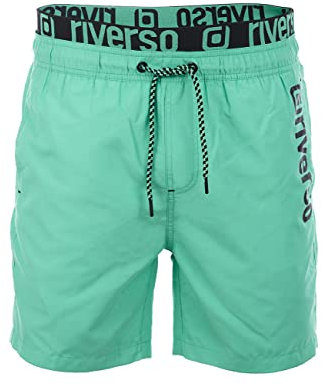 riverso Badehose Herren Regular Fit RIVBobby Badeshorts Sporthose Schwimmhose Shorts Kurze Hosen Print Elastischer Bund Grün S, Größe:S, Farbe:Flashy Green-Black