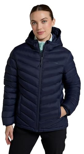 Mountain Warehouse Seasons Womens Padded Jacket - Water Resistant Coat, Puffer Jacket, Front Pockets, Adjustable Elastic Cuffs & Hood - For Autumn, Winter, Outdoors Dark Blue Women's Size 14