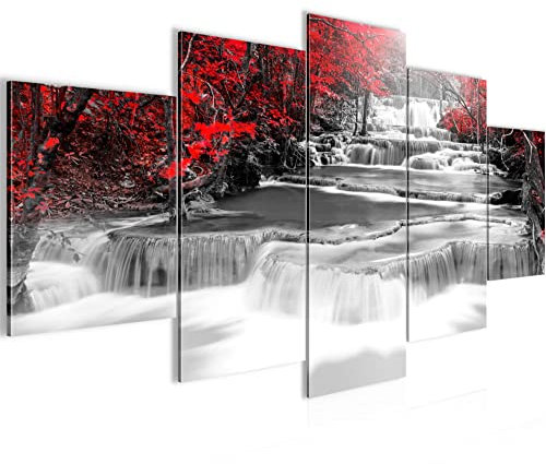 Runa Art - Bilder Wasserfall 200 x 100 cm 5 Teilig XXL Wanddekoration Design Schwarz Rot 043651a