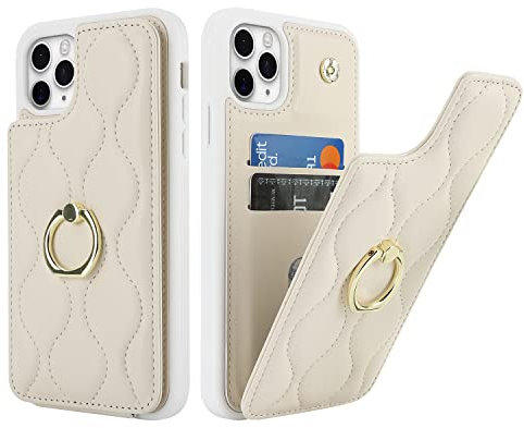 SailorTech iPhone 11 Pro Max Hülle mit Kartenhalter für Frauen, iPhone 11 Pro Max Handyhülle Ring-Ständer [Kartenfach] [Standfunktion] Niedliche und modische Tasche für iPhone 11 Pro Max-Weiß