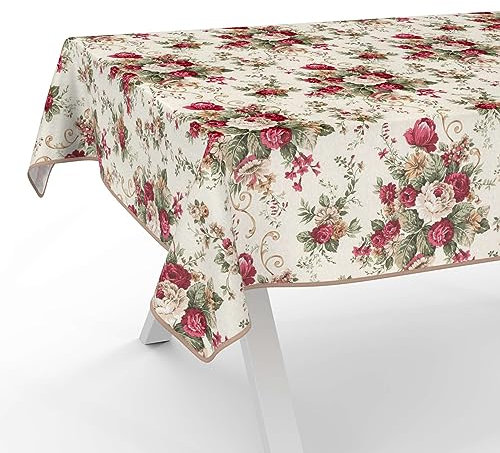 Tischdecke aus Stoff Textil abwaschbar Tischwäsche Tischtuch Baumwolle Polyester Roses 100x140cm In-/Outdoor Tischdecke