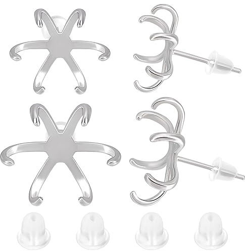 Beebeecraft 2 Paar Ohrstecker Rohlinge In 2 Größen 925 Ohrstecker Rohlinge Aus Sterlingsilber Mit 6 Krallen Fassungen Für Selbstgemachte Ohrstecker Schmuckherstellung