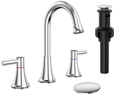 bathroom faucets for sink 3 holes, bathroom sink faucet, 8 inch wide bathroom sink faucet with pop-up drain and 2 supply hoses for bathroom,
