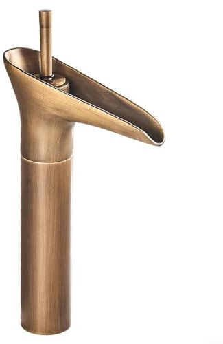 Basin Waterfall Faucet, Copper Retro Hot And Cold Basin Faucets Waterfall Sink Tap Mixers For Bathroom (High Gold)
