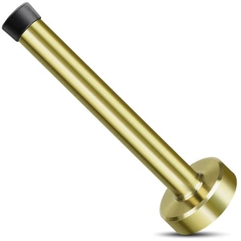 KOLAKO Door Stopper, Long Door Stop for Skirtings, 6 Inch(150mm) Brushed Steel Wall Mounted Doorstop with Sound Dampening Rubber Tip Indoors External Extra Long Door Stoppers, Brass Gold