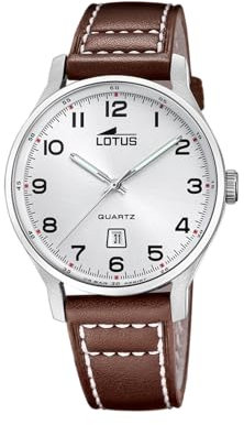 Lotus Reloj Hombre 18954/1 Classic Steel Caja de Acero Inoxidable 316l Plateado Correa de Cuero Marrón