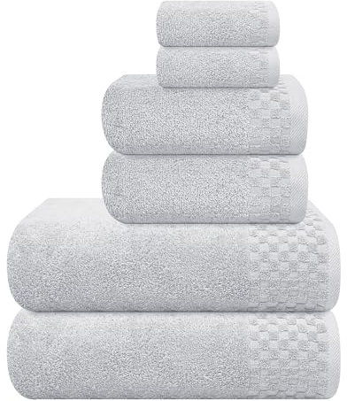 MyOwn Ultra Soft 6er-Pack Baumwoll-Handtuch-Set, enthält 2 übergroße Badetücher 70 x 140 cm, 2 Handtücher 40 x 60 cm und 2 Waschbetten 30 x 30 cm, hellgrau
