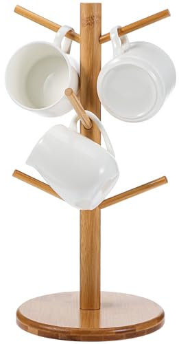 ABOOFAN Wood Mug Tree Mug Holder Mug Rack 6 Mugs Holder for Kitchen Standing Mug Stand Kitchen Supplies for Tea Coffee Cup Mug Jewelry Organizer Tree