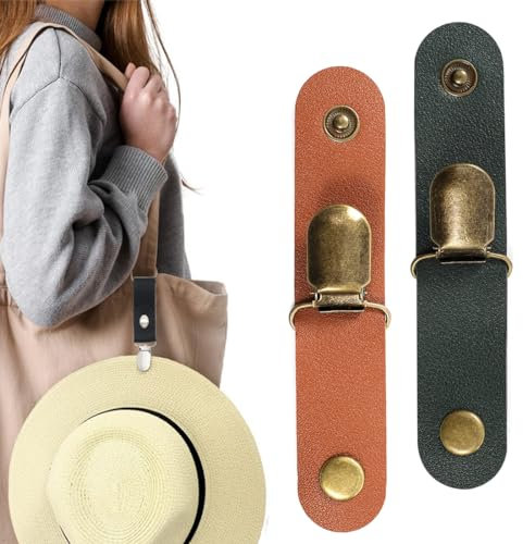MQLSAERI Reise Hut Clips, PU Leder, Hut Clip für Tasche, Sonnenhut Clips für Reisen, multifunktionaler Huthalter, Damen, Herren, Schwarz, Braun 2 Stück