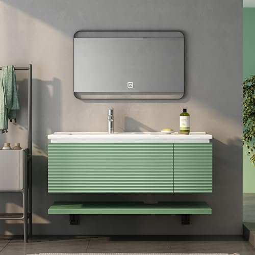 HAINEW Waschtisch mit Unterschrank, Waschbeckenunterschrank Waschbecken Badezimmer 90 cm Breit Hängend, Badmöbel Waschbecken mit 1 Schubladen und 1 Tür, Badezimmerschrank Badschrank, Grün