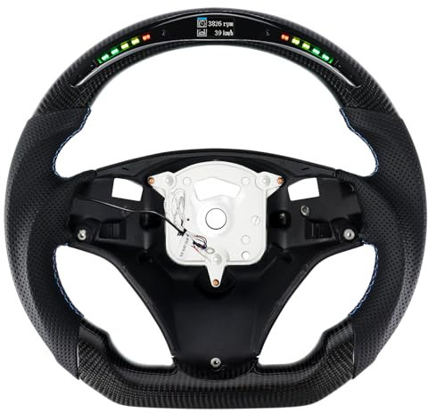 Acclcors Carbonfaser-Lenkrad, Kuppel flachen Boden LED Schaltanzeige Lenkrad mit scharfen Paddel Löcher für BMW M Sport 1/3 Serie M3/E88 E90 E91 E92 E93 2005-2012