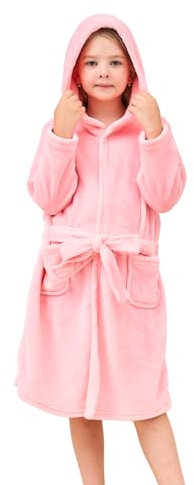 Piefry Morbido Accappatoio con Cappuccio per Bambine e Ragazze in Pile Vestaglia da Notte per Bambini (Rosa, 5-6 anni)