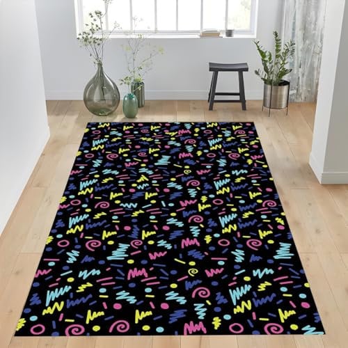 Generic Arcade Decor - 80s Abstract Area Rug, Living Room Gaming Rug, Custom Size (23'x35')=60x90cm